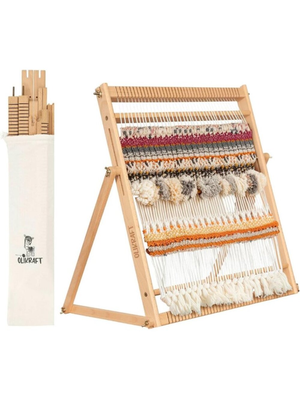 Large Adjustable Wooden Weaving Loom with Stand - Natural Beech Craft Tool